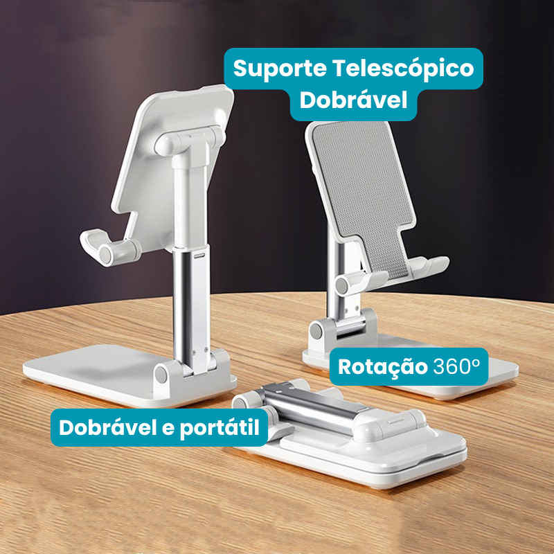 Suporte Telescópico Dobrável para Telemóvel com Rotação 360°