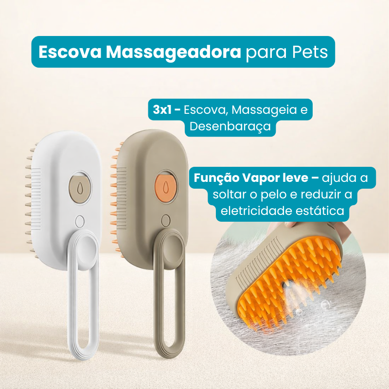 Escova a Vapor Elétrica 3 em 1 para Pets