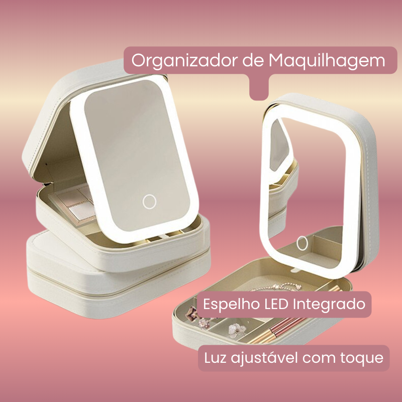 Organizador de Maquilhagem com Espelho LED e Luz Ajustável